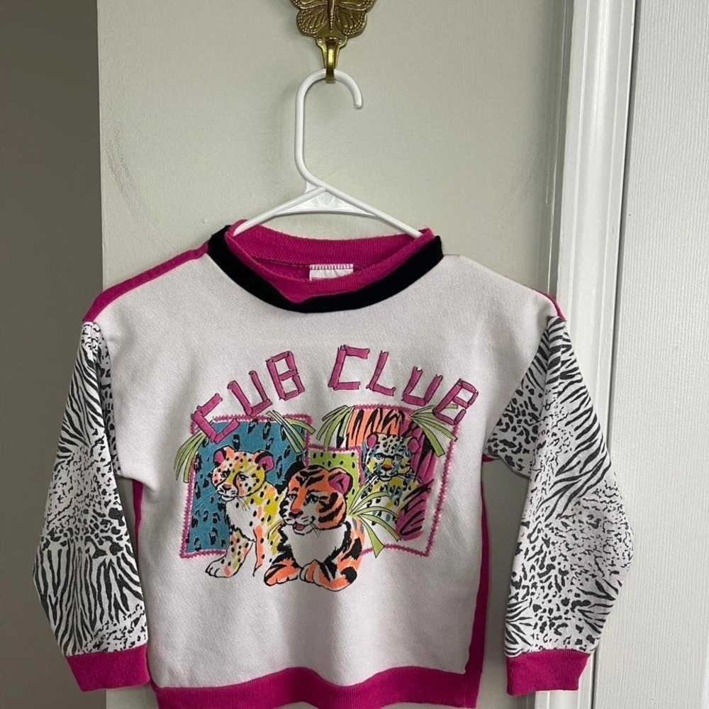 Vintage Tortoni Kids Cub Club Sweatshirt Size 6 Pink Animal Print Made in USA